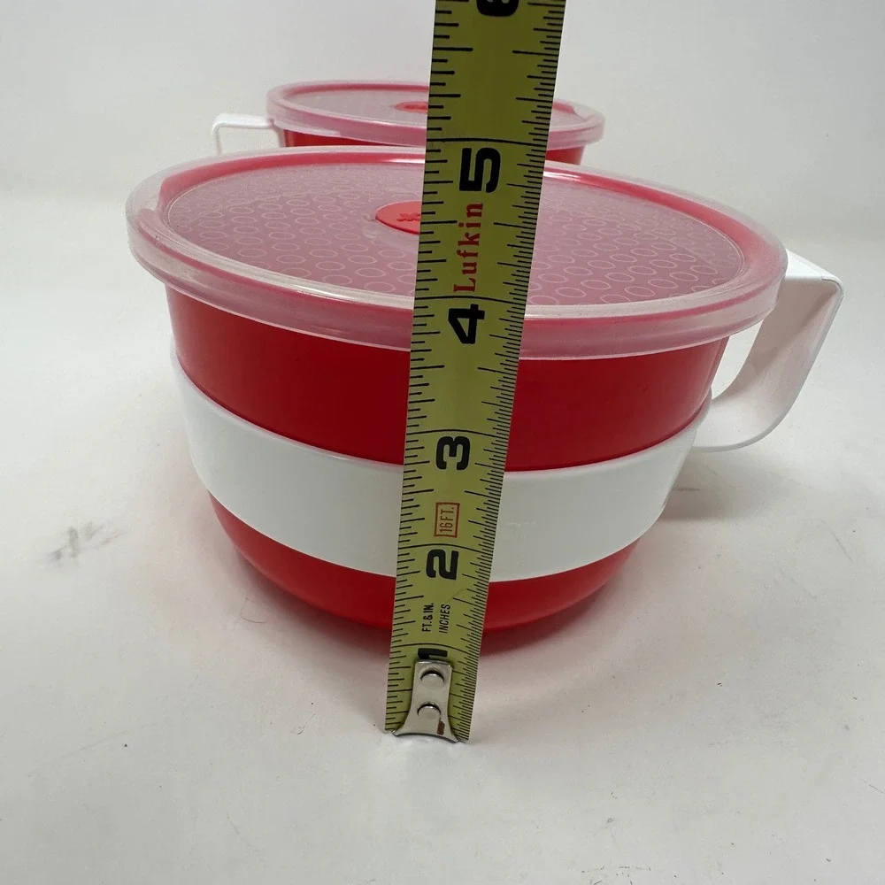 Decor Microwave Soup Mug Set of 2 Red White Vented Lid 500ml 17oz Australia